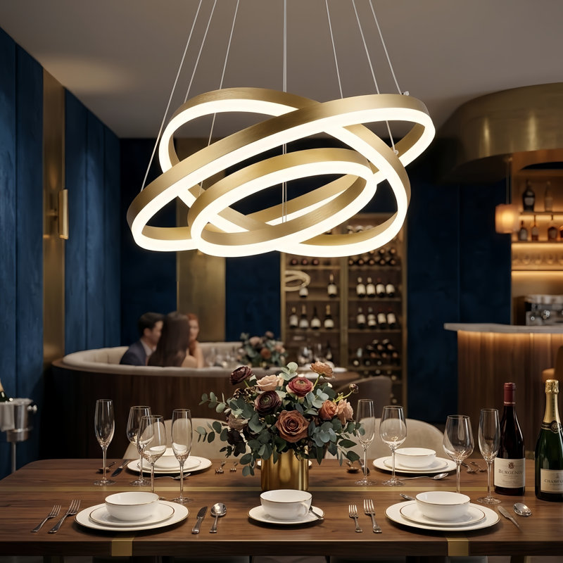 Lustre moderne en aluminium doré et en acrylique brossé de 20 po Alliber pour salon / chambre à coucher