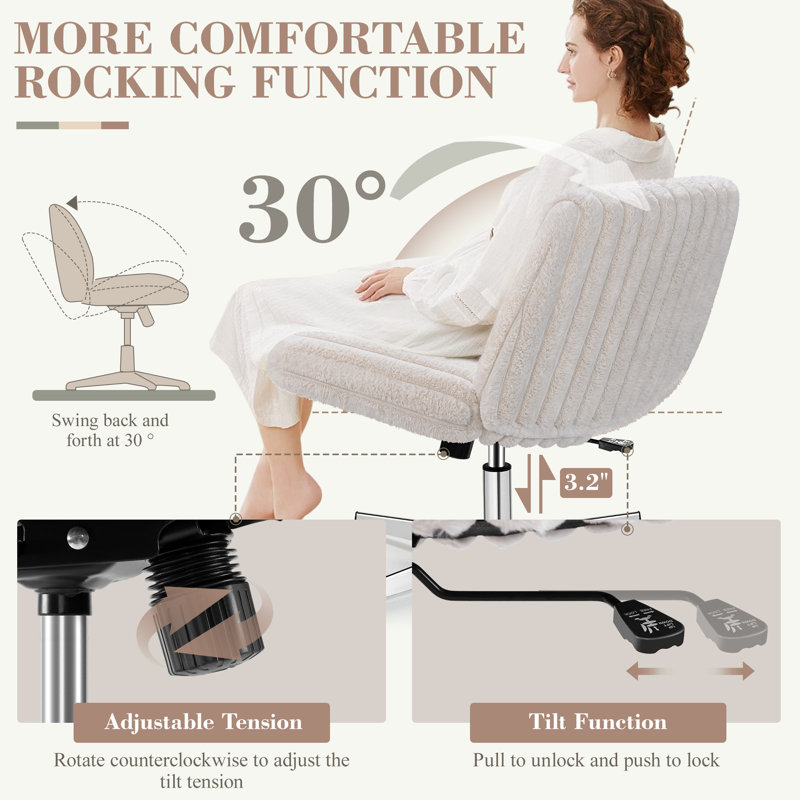 Huba Wide Seat Leisure Office Chair Cross Legs No Wheels