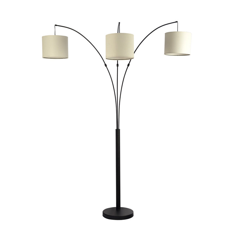 Lampe sur pied à 3 branches Royal avec finition bronze huilé et abat-jour en lin Royal, interrupteur rotatif à 4 voies pour éclairage réglable
