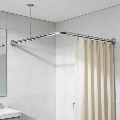 Tringle de douche 24 po avec support de plafond, tringle à rideau de douche en métal, finition chromée