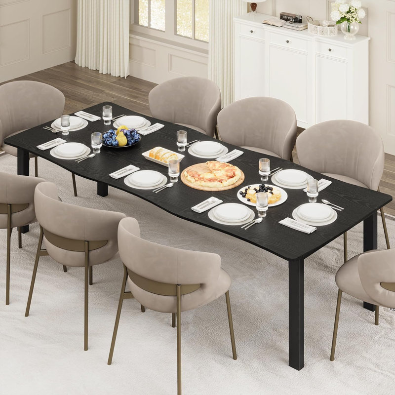 Table de salle à manger 70,9 pouces pour 6 à 8 personnes, table à rebord irrégulier en bois avec plateau en bois aggloméré épais et structure en métal, table polyvalente imperméable et résistante aux égratignures