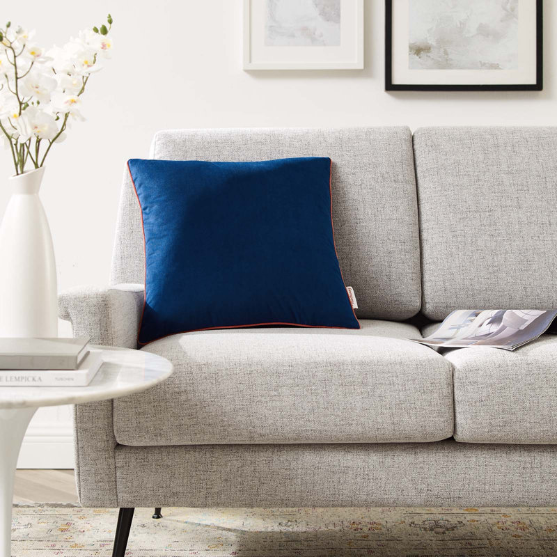 Coussin décoratif en velours Accentately Performance par Modway, 17,5 po x 17,5 po, Bleu marine / fleuri