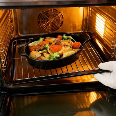Oval Ceramic Au Gratin Baking Dishes with Handles, Set of 4 (black)