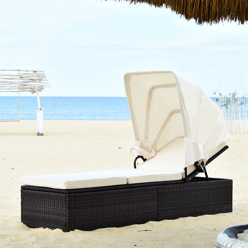 Deatonville Outdoor Wicker Chaise Lounge with Table , Cushion Included, White
