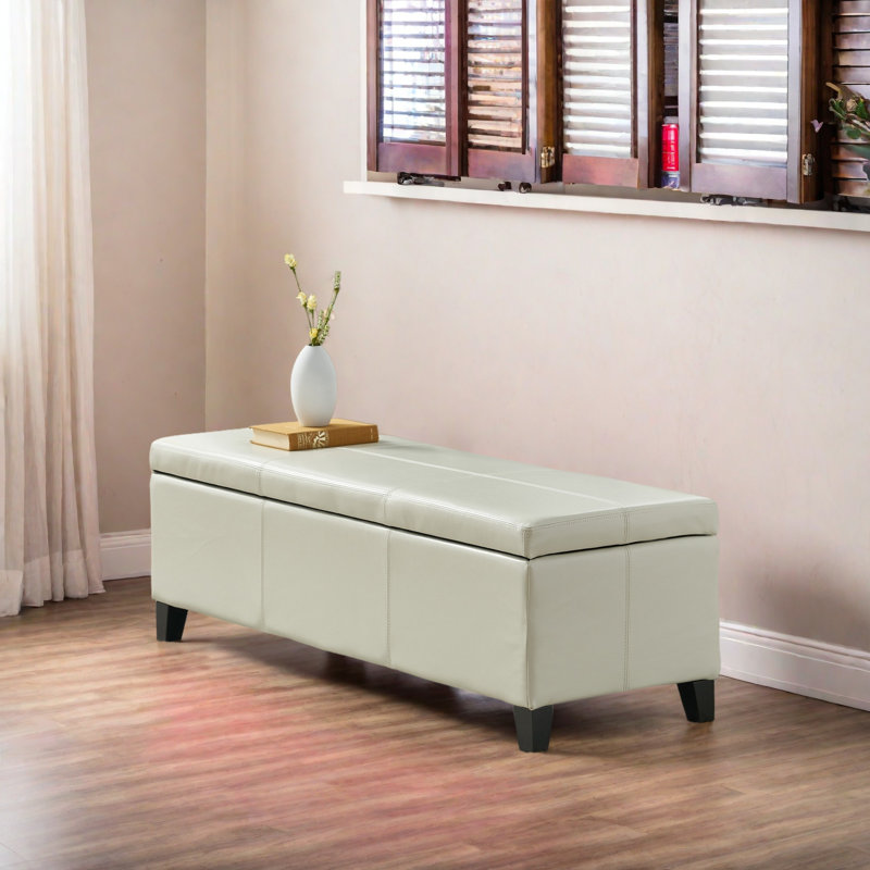 Banc de rangement/repose-pieds rembourré moderne Denali | Conception minimaliste avec rangement dissimulé et charnières à fermeture en douceur