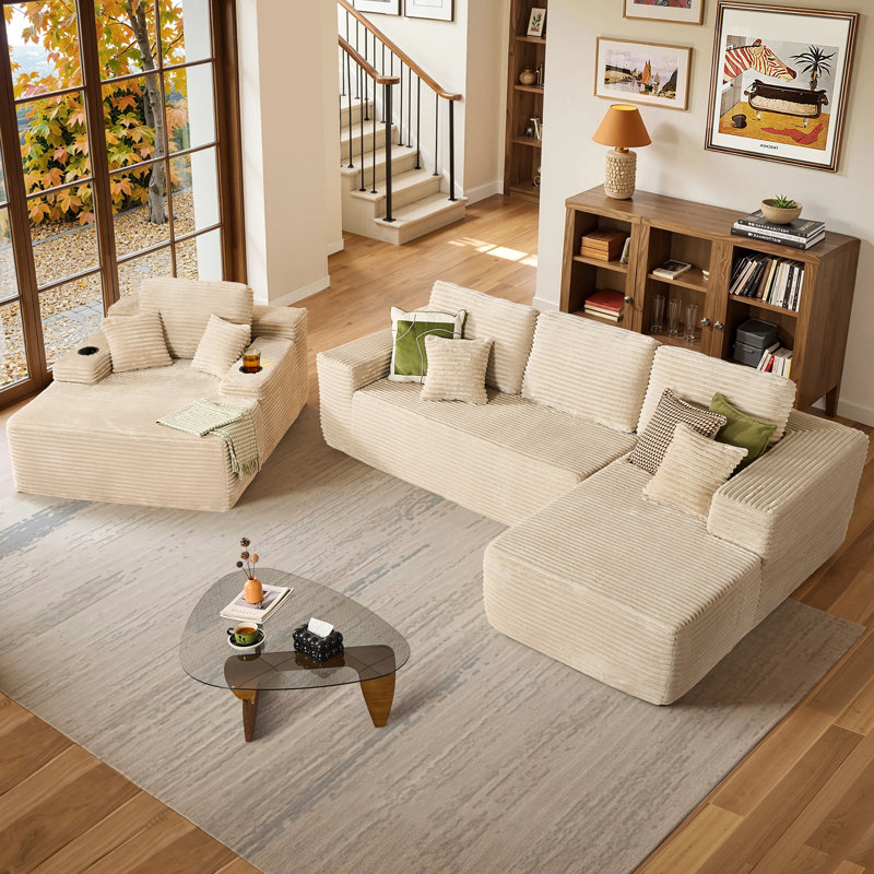 Divan-lit modulaire Co², canapé convertible pour le salon, Face à la droite, Beige