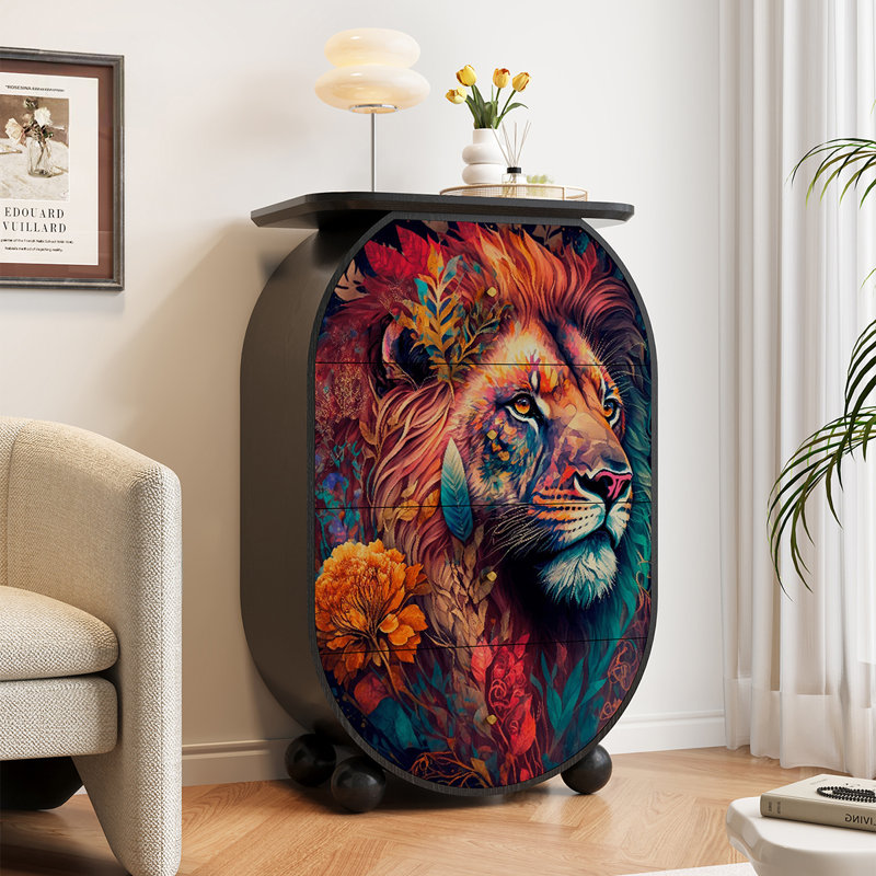 Vitrine en bois massif à motif animalier