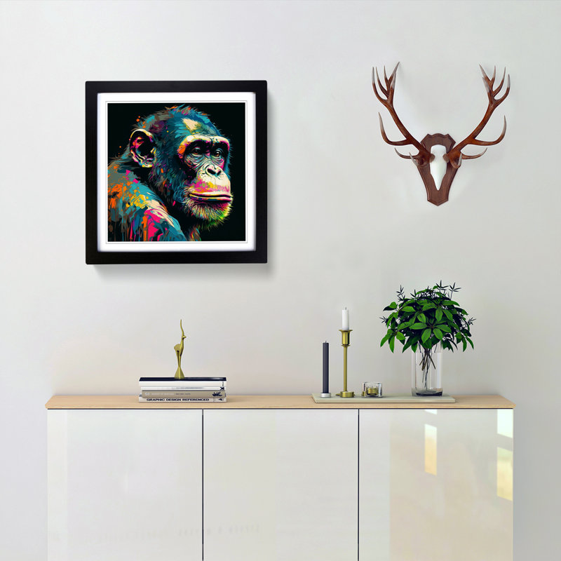 Monkey - Single Picture Frame Print on Wood, Black