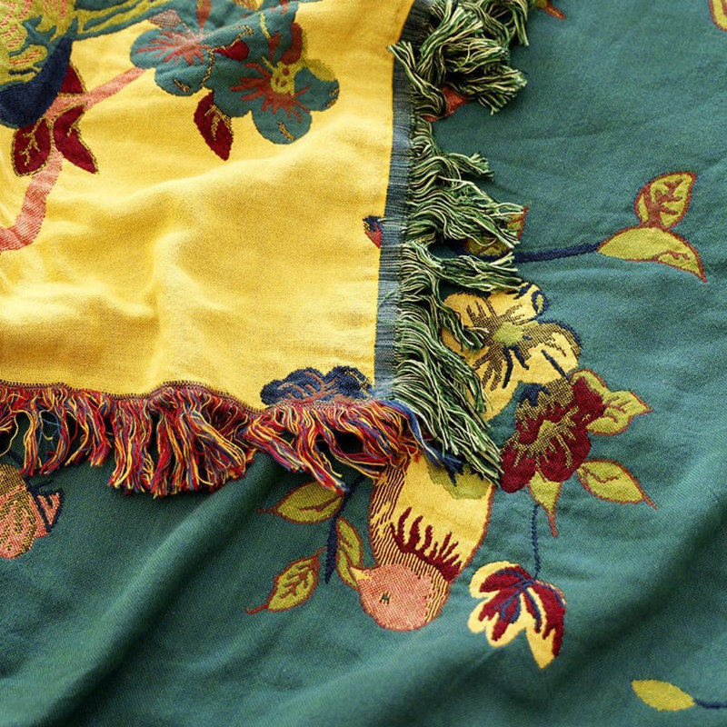 Housse de couette 100% coton DONEUS Boho, Grand lit, Floral jaune / vert