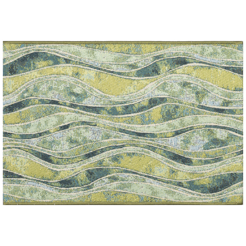 Diangelo Abstract Synthetic Non-Skid Kitchen Mat, Rectangle 2'5" x 3'11", Green/Yellow/Blue
