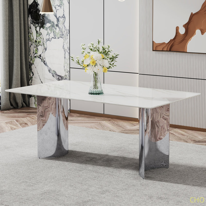 Table de salle à manger Modern, White/Silver