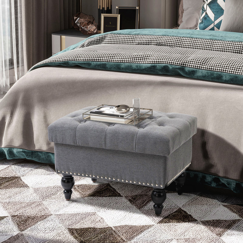 25" Fabric Upholstered Storage Ottoman For Living Room - Removable Lid, Button-Tufted Bench With Wood Legs