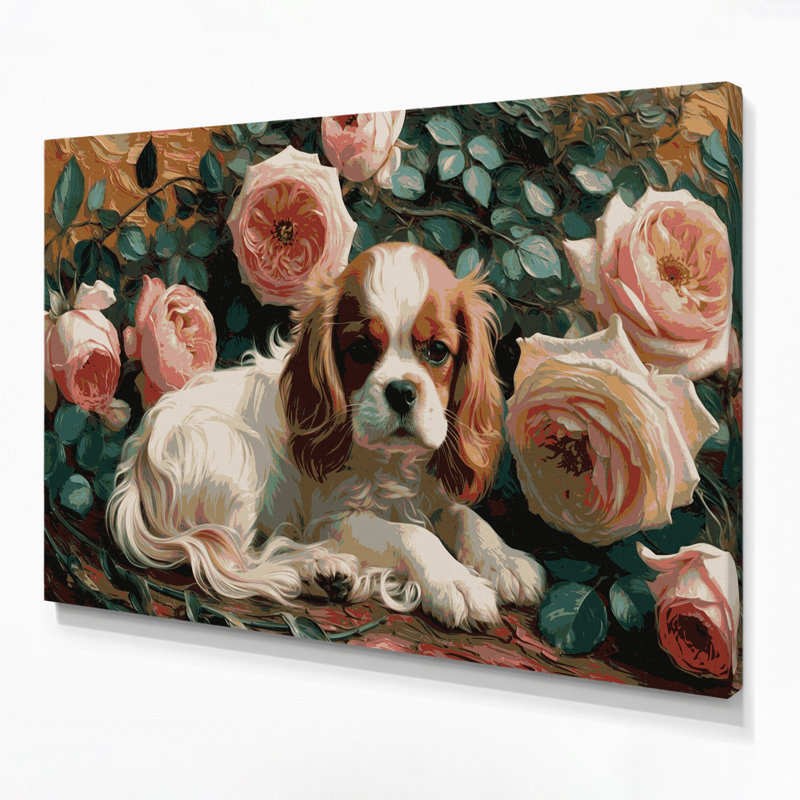 «Dogs Cavalier King Charles Spaniel», art mural sur toile brune, H 24 po x l 36 po