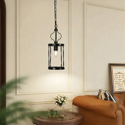 Farmhouse 1 Light Black Pendant Design Geometric Adjustable Height Chandelier For Kitchen Island With No Bulbs Included