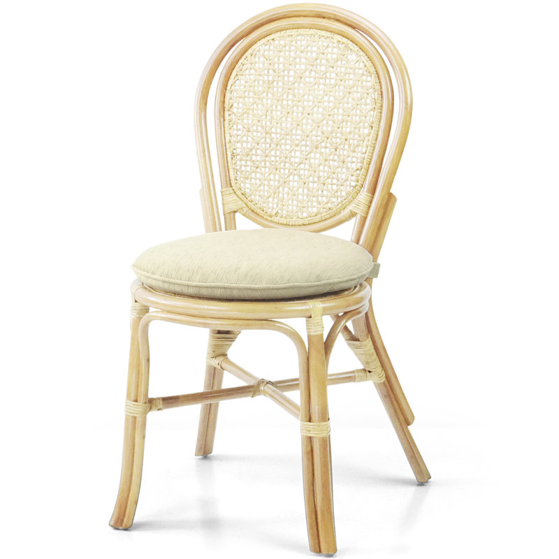 Natural Rattan and Cane Side Chair with Cream Cushion