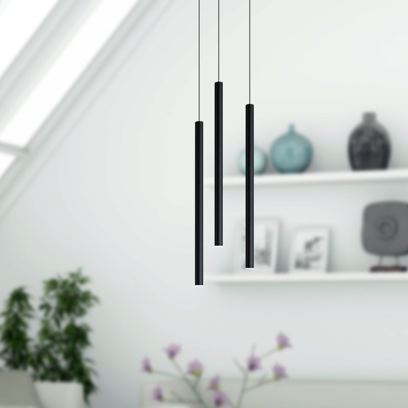 Luminaire suspendu cylindrique à 3 lumières DEL Baileyton, Noir