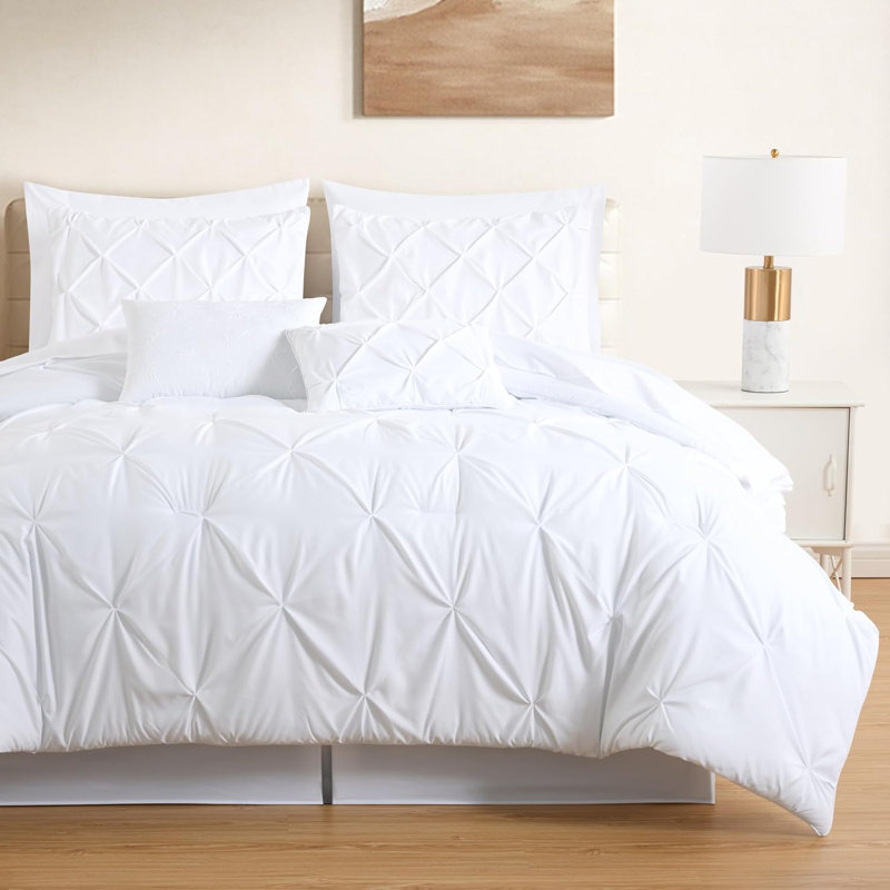 10-Piece Pintuck Bed in a Bag Comforter Set with Sheets and Decorative Pillows, Full Comforter + 9 Additional Pieces, White