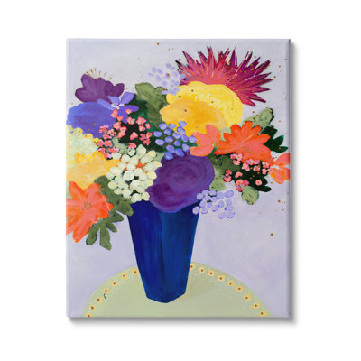 Arrangement floral tropical vif avec fleurs mauves et abstraites par Ruth Fromstein