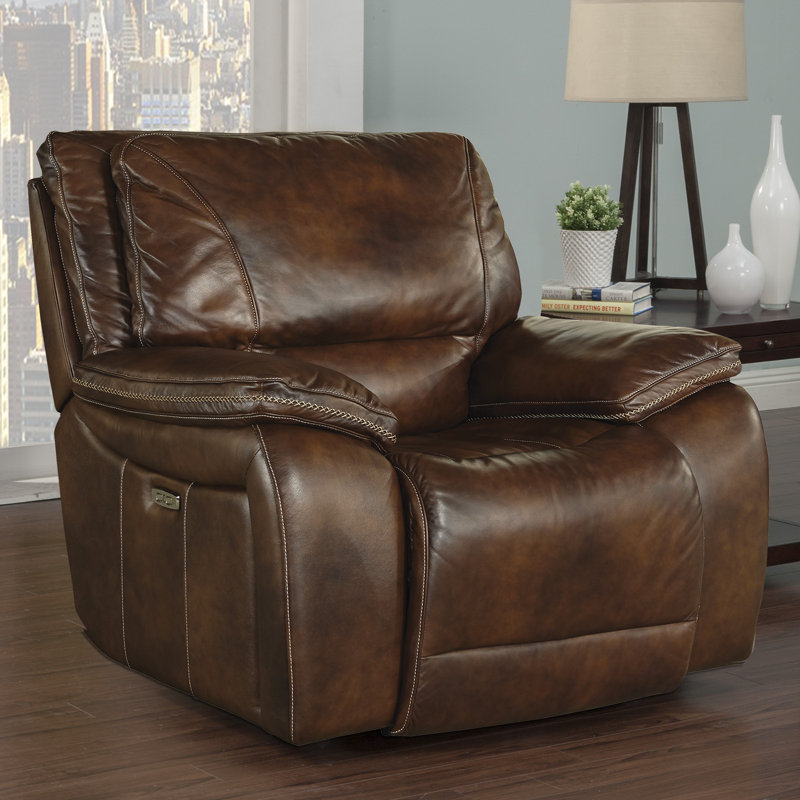 Ajhar 41" Top Grain Leather Power Recliner with Adjustable Headrest Two Pack