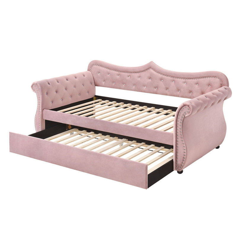 Adkins Linen Daybed W/Trundle (Twin), Pink