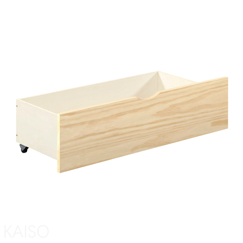 Boîtes de rangement sous le lit en pin naturel 2 pièces avec roulettes