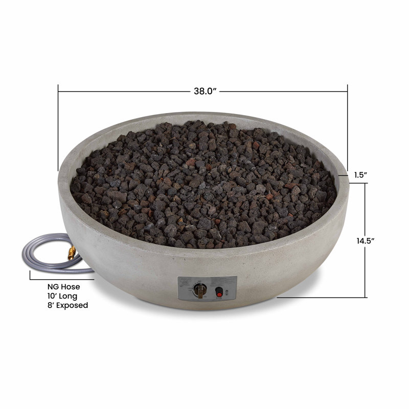 Carson 38" Round Concrete Propane Fire Pit in Carbon by Jensen Co., 14.5" H x 38" W x 38" D, Natural Gas, Gray
