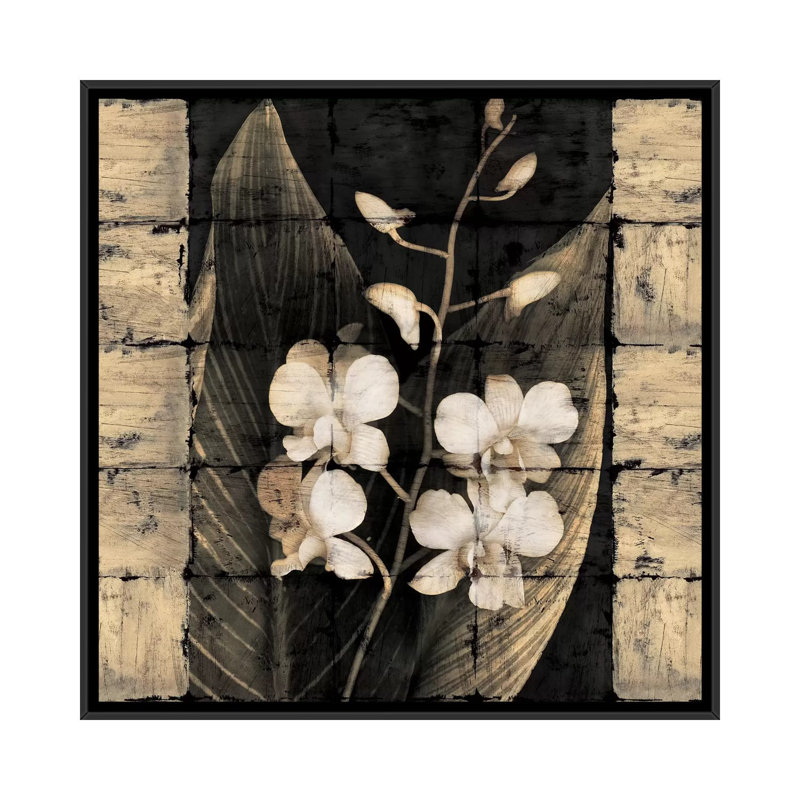 «Orchids in Bloom I», impression sur toile, H 18 po x l 18 po x P 1,5 po, Toile avec cadre noir, Pas de tapis