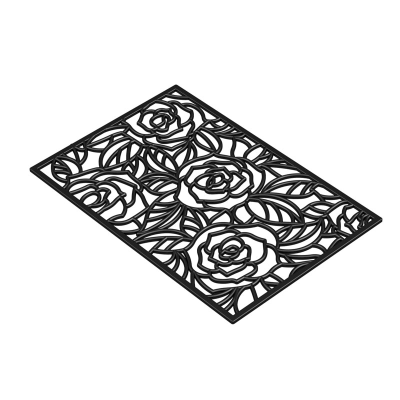 Black Rose Rubber Non-Slip Rectangular Indoor/Outdoor Doormat