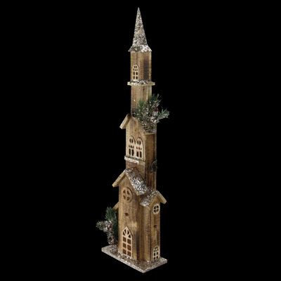 27.5" LED Lighted Brown and Cream Church Christmas Decoration