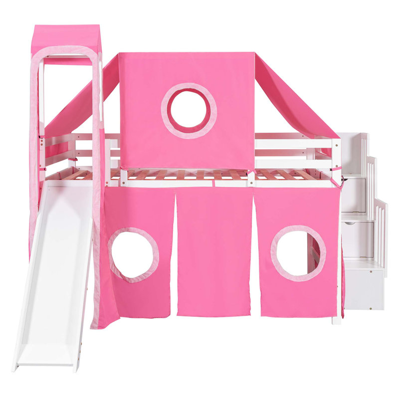 Lit mezzanine avec tente et tour, Double, Rose