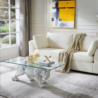 Panther Statue Coffee Table With Glass Top