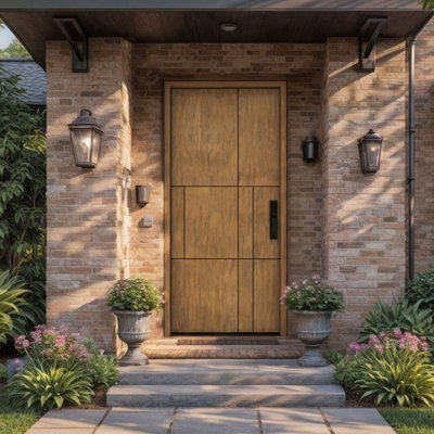 PANEO-BQ-80 | 80" Single Door, RTA Prehung Exterior, Flush Panel Modern, Unfinished Mahogany Wood