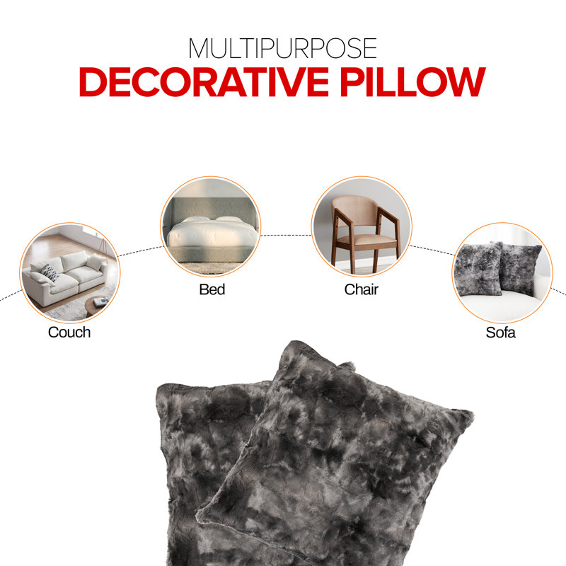  Faux Fur Throw Pillow, White/Gray
