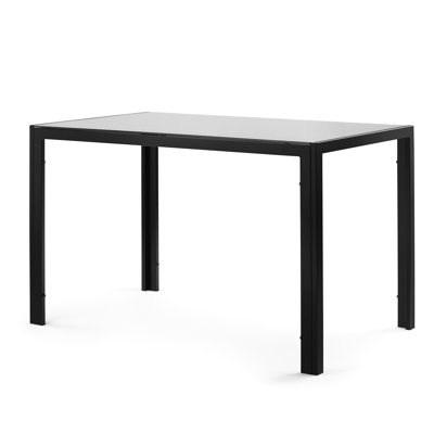 4 Dining Table With Black Tempered Glass And Metal Legs, 29.5"x46.64"x27.14", 170lbs Max Weight For 4, Strong Frame, Capacity