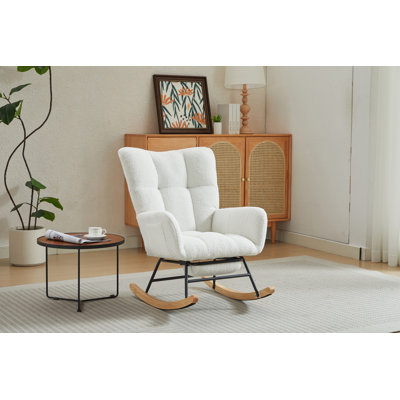 Modern Nursery Rocking Chair, Upholstered Glider Chair With High Backrest, Rocker Accent Armchair