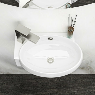 Lavabo de salle de bain mural en céramique blanche 16 po x 11 po, rectangulaire, acide, tache à faible absorption d'eau, surface lisse, résistance des pièces de fixation, équipement