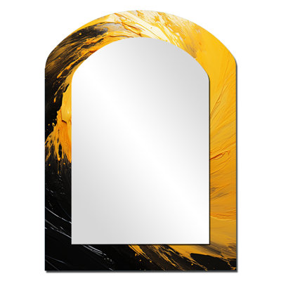Yellow Whirling Winds II - Storms Arch Mirror, Yellow Asymmetrical Unique Wall Mirror, Printed Metal Art