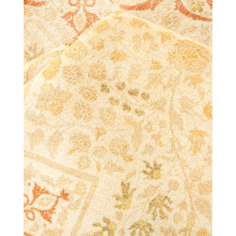 Tapis ivoire traditionnel noué à la main de conception unique 6 pi 1 po x 9 pi 1 po Keller