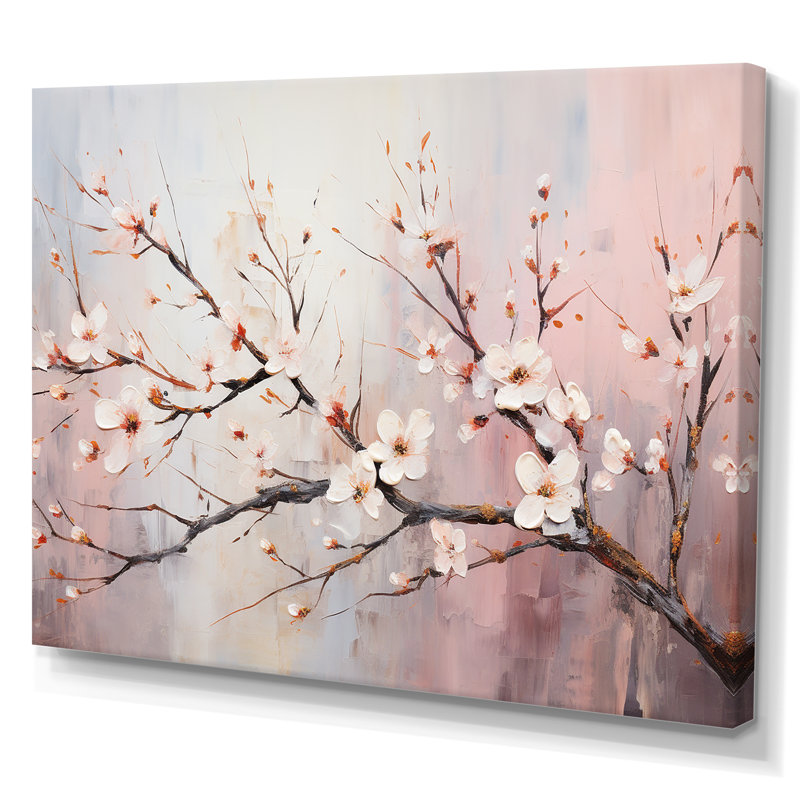 Cerisier rose et blanc 2 - Art mural cerise, Toile tendue, H 30 po x l 40 po x P 1,5 po