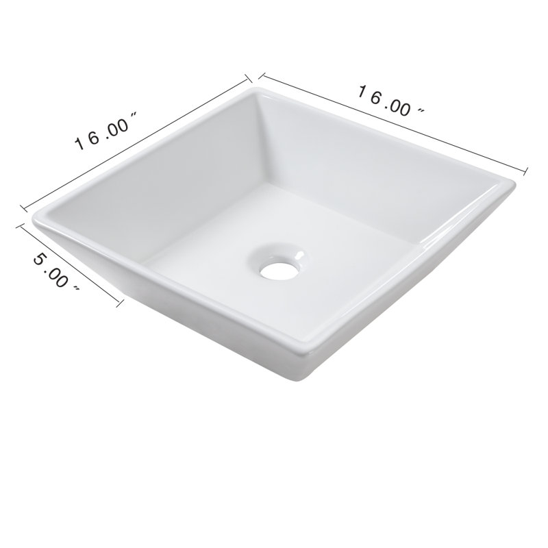 Dcolora 16'' White Ceramic Square Bathroom Sink