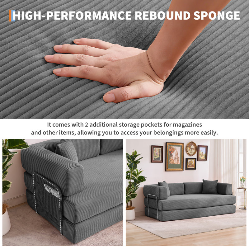 Upholstered 78.7 " Sofa Bed, Grey