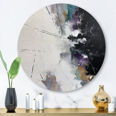 Purple Language Of Lines III - Abstract Geometric Round Wall Art on Metal