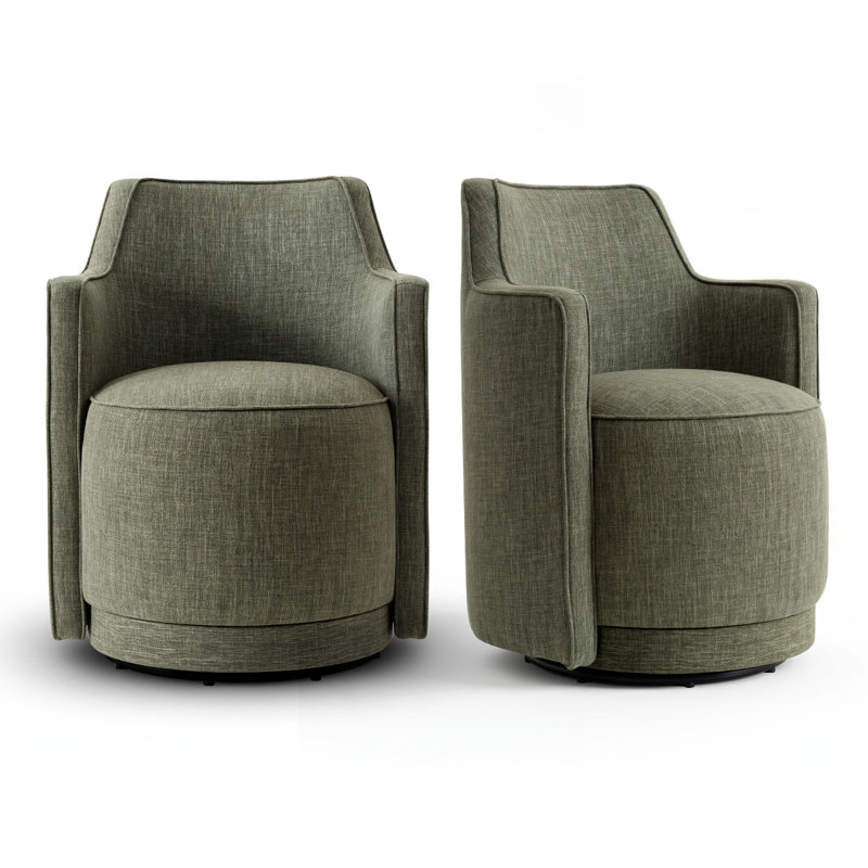 Upholstered Fabric Fully Assembled Swivel Accent Armchair, Green
