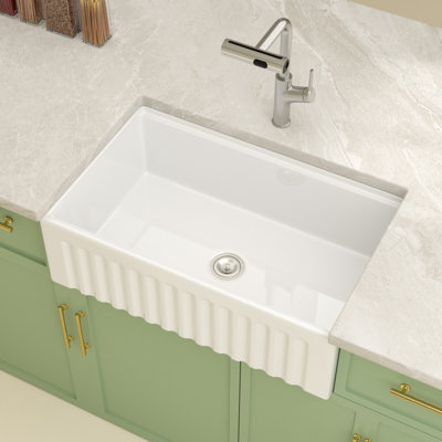 33" x 20" Ceramic Farmhouse Workstation Kitchen Sink, Single Bowl Apron Front Sink with Cutting Board, Stainless Steel Colander, Roll-Up Rack & Sink Grid, 10" Deep Prep Station