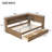Full Size Wood Daybed with Storage Shelves, LED Lights, USB Charging and 2 Drawers - White/Antique Wood Finish-1829044749