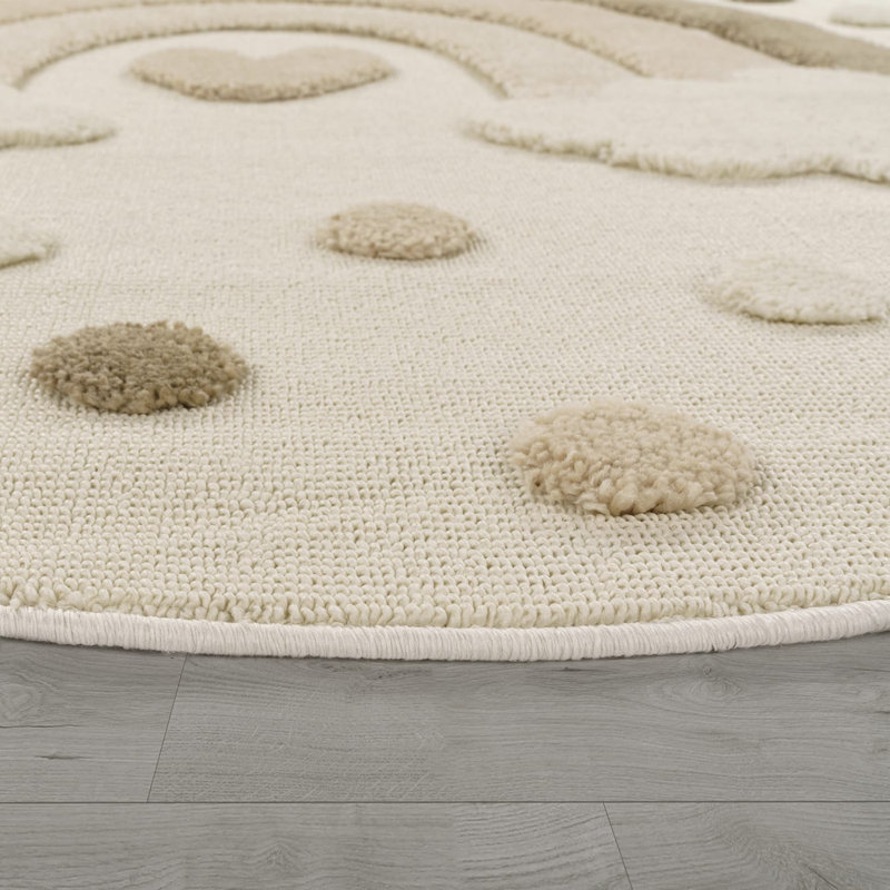 Tapis moderne pour enfants avec arc-en-ciel beige beige, Rond 5 pi 3 po