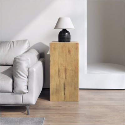 Table de bout à colonne carrée à l'apparence de bois MGO, H 33,75 po, finition vieillie d'aspect bois, se mélange à différentes hauteurs, pour une utilisation à l'intérieur ou à l'extérieur
