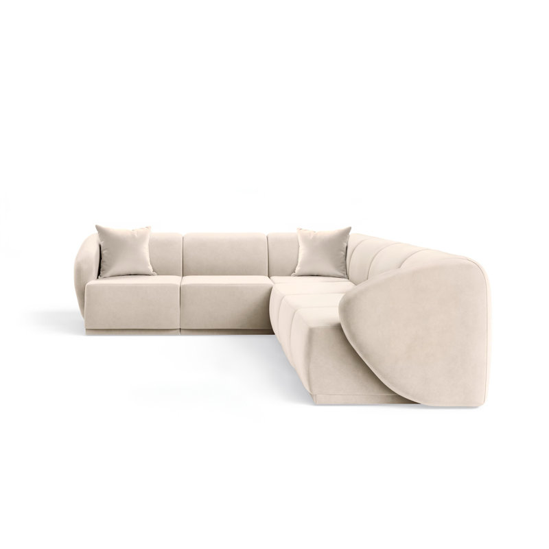 6 Seater Velvet Sofa & Chaise, Beige Velvet, Right Hand Facing