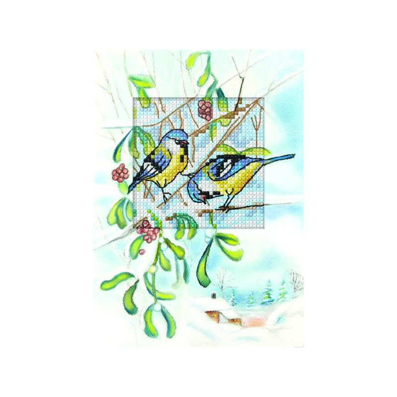 Orchidea Ensemble complet de points de croix comptés - carte de voeux Mésange bleue 6268