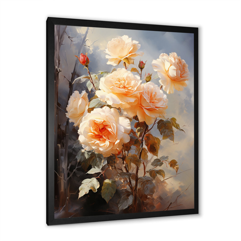 Impression romantique Carsta Peach Roses II, H 40 po x l 30 po x P 1,5 po, Cadre photo noir